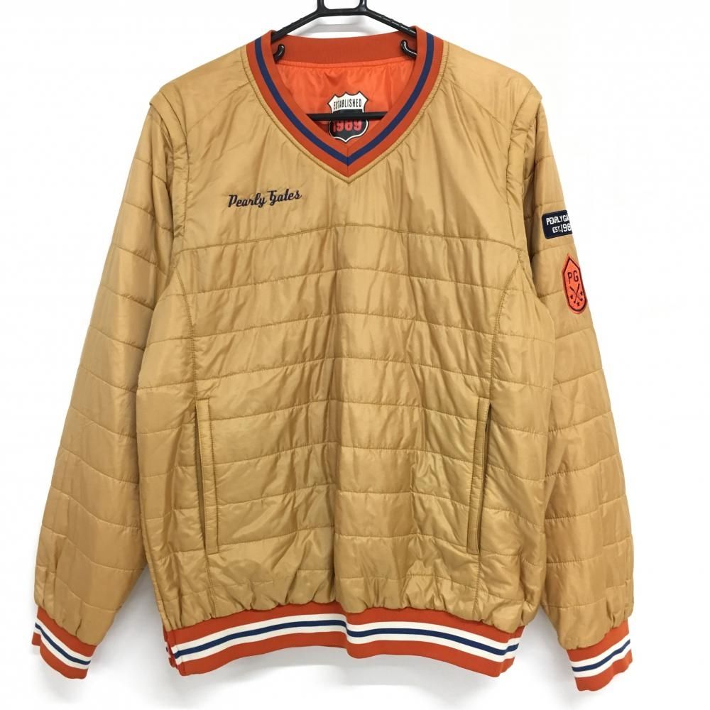 パーリーゲイツ 中綿リバーシブルスニード ライトブラウン×オレンジ 4WAY Vネック 袖着脱可 メンズ 5 L ゴルフウェア PEARLY GATES