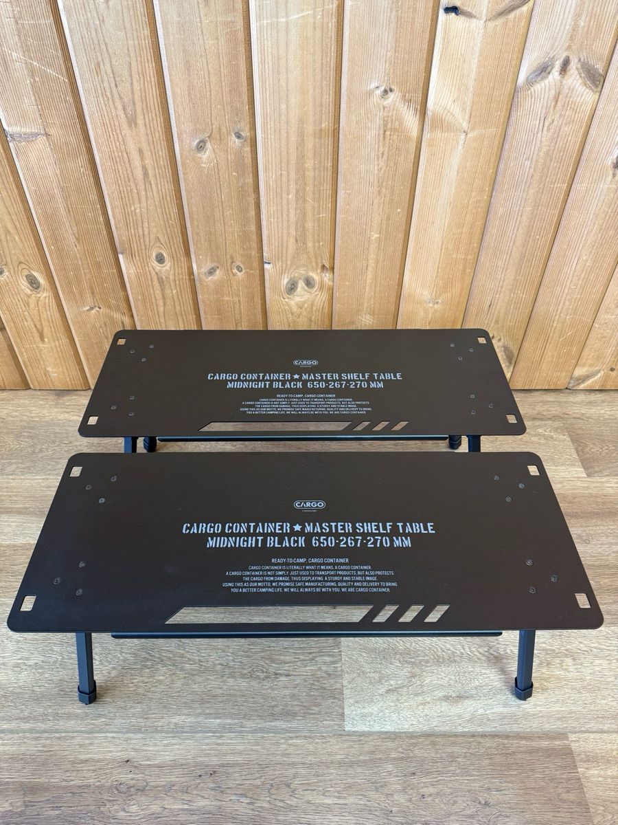 展示 CARGO CONTAINER マスターシェルフテーブル 2台セット アルミ製 軽量 ローテーブル 2段シェルフ