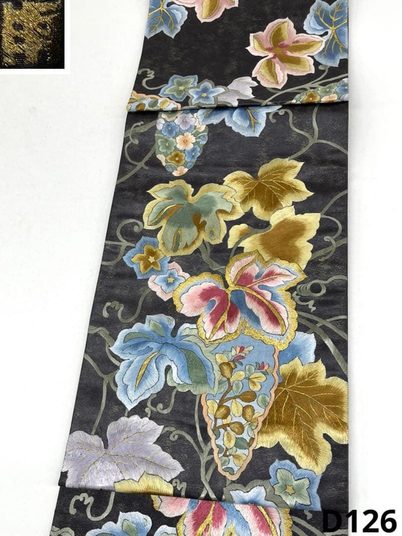 蘇州刺繍 袋帯 金糸 正絹 六通 ロングサイズ D 126