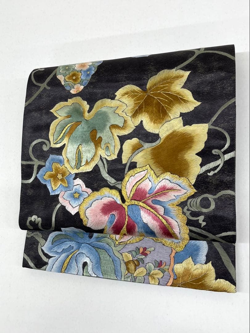  蘇州刺繍 袋帯 金糸 正絹 六通 ロングサイズ D 126 袋帯 帯