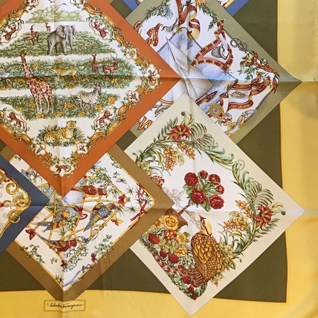 サルヴァトーレフェラガモ Salvatore Ferragamo シルクスカーフ 動物と