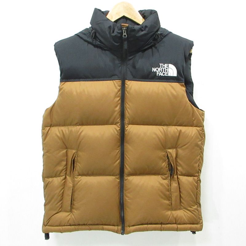 三重本店 THE NORTH FACE ザ ノースフェイス Nuptse Vest ヌプシベスト 襟2WAYロゴ刺繍ナイロンダウンベスト ND91843 ブラウン×ブラック サイズ L 92