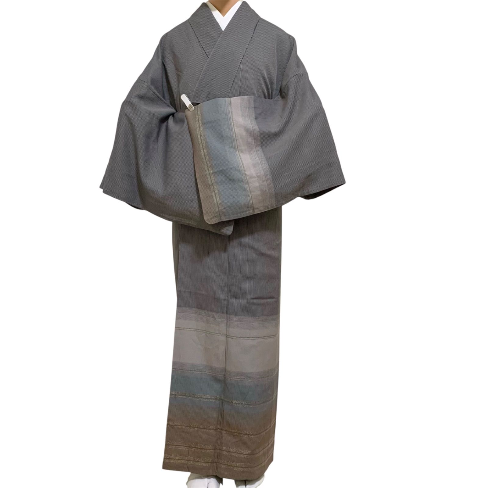 R-1474 着物 訪問着 付け下げ 袷 絹 裄64センチ 身丈(背)150.5センチ