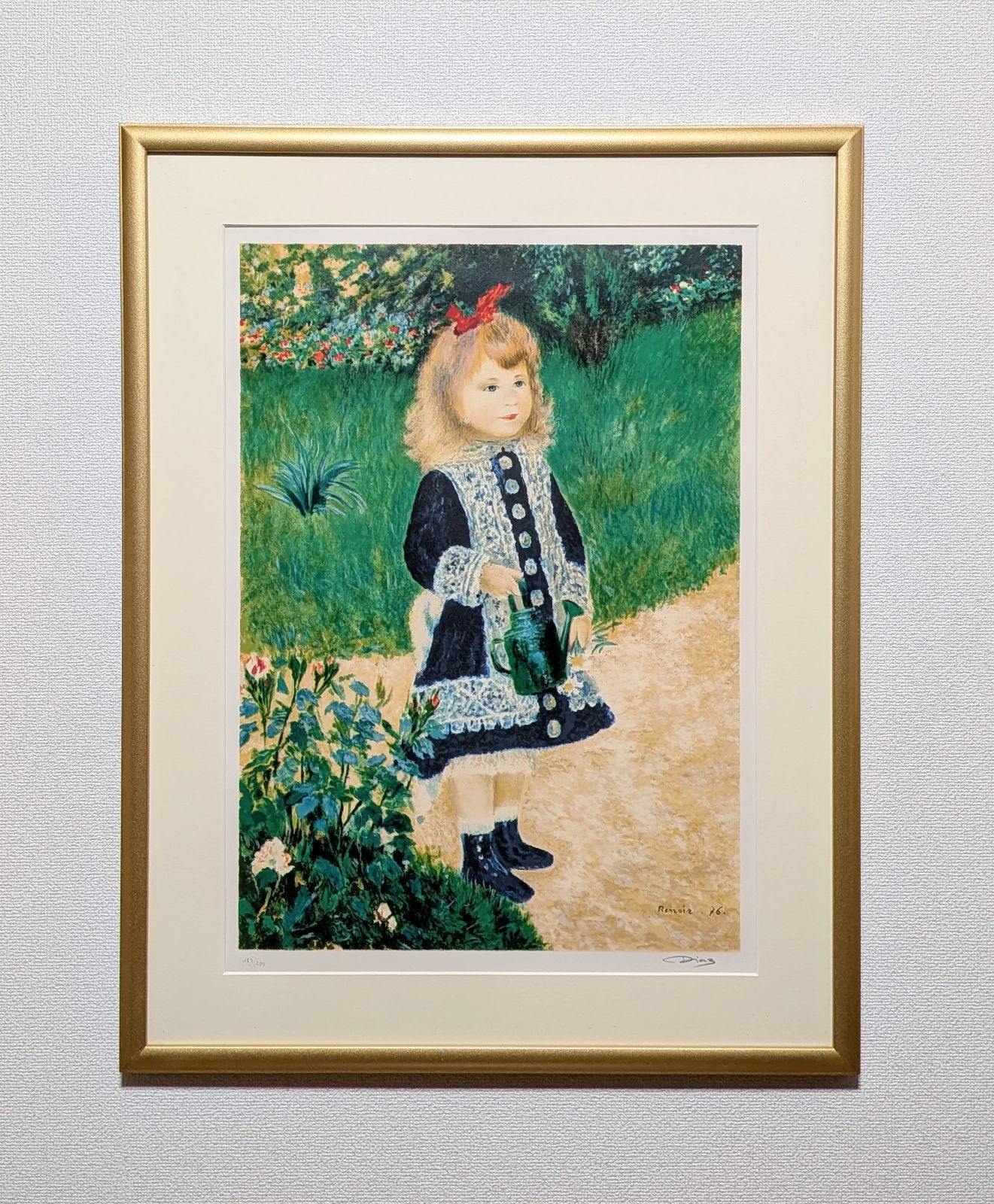 真作 オーギュスト ルノワール じょうろを持った少女 リトグラフ 刷り師サイン