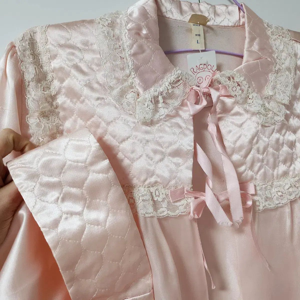 西洋 ヴィンテージ 姫ギャル サテン レース スリップ パジャマ ジャケット カーディガン ローブ