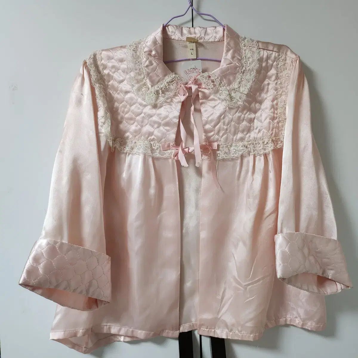 西洋 ヴィンテージ 姫ギャル サテン レース スリップ パジャマ ジャケット カーディガン ローブ