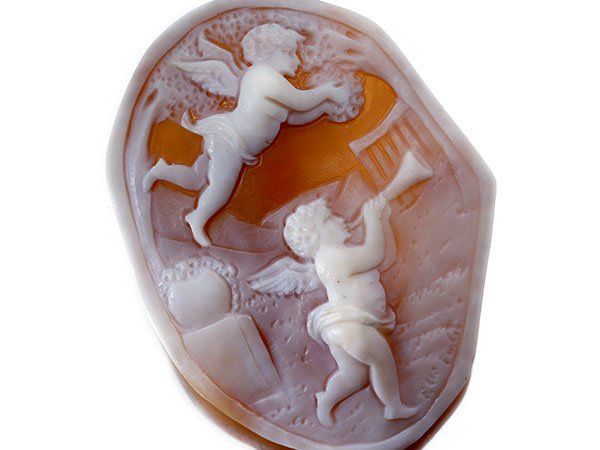 ジュエリー フルーリオ作 二人の天使 シェルカメオルース 65.8ｍｍ×50.6ｍｍ a 2823 il
