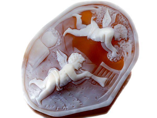 ジュエリー フルーリオ作 二人の天使 シェルカメオルース 65.8ｍｍ×50.6ｍｍ a2823il