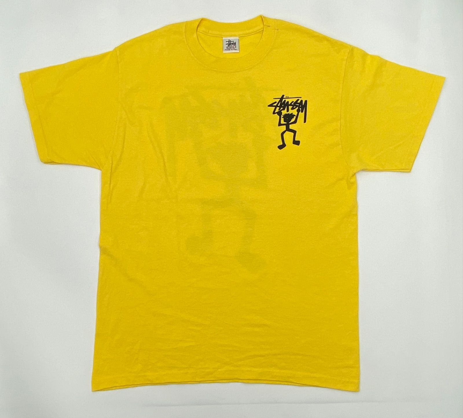 OLD STUSSY 90s 白タグ USA製 L イエロー シャドーマン Tシャツ