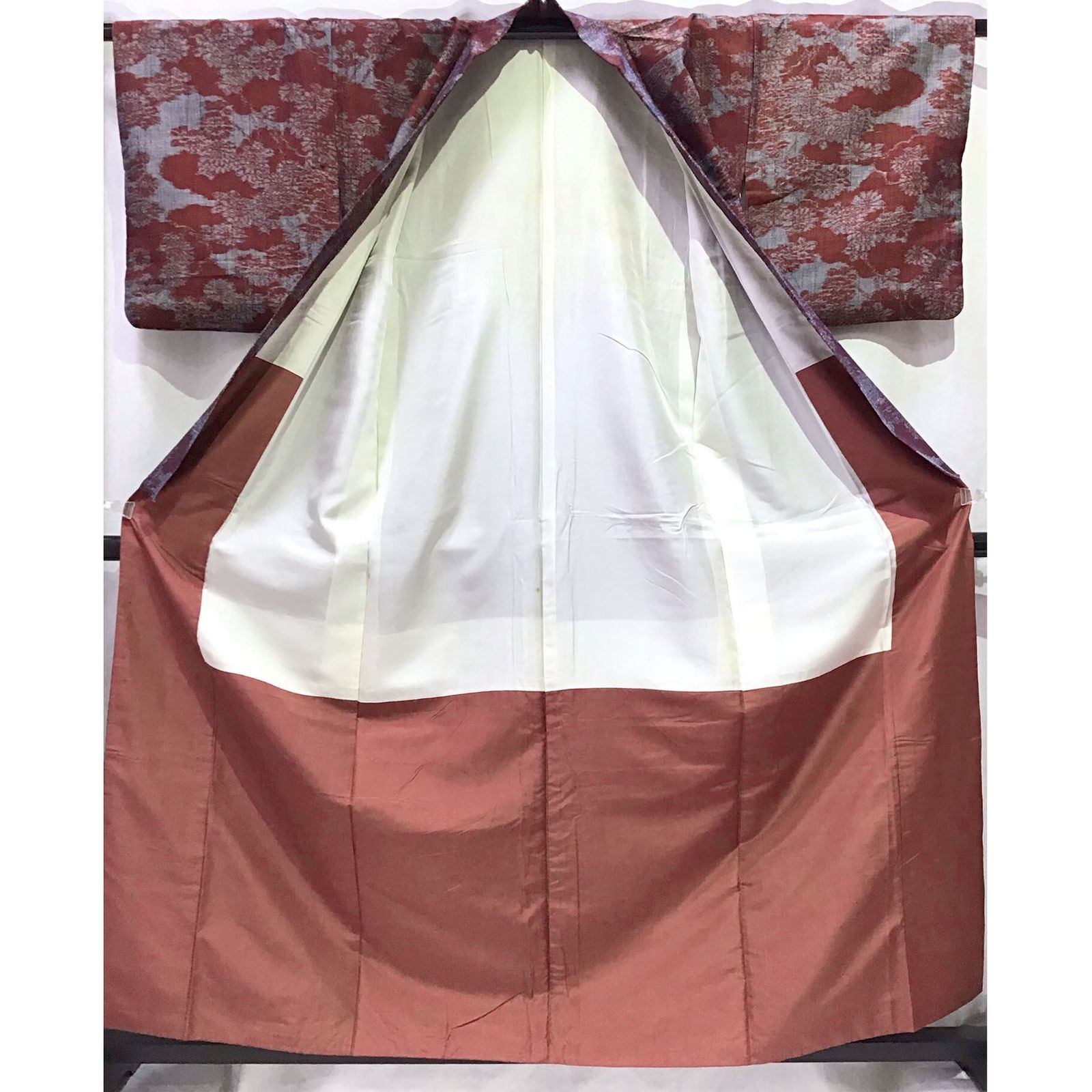 着物 ウール 紬風 オレンジ系地 No 200701 1650 梱包サイズ80