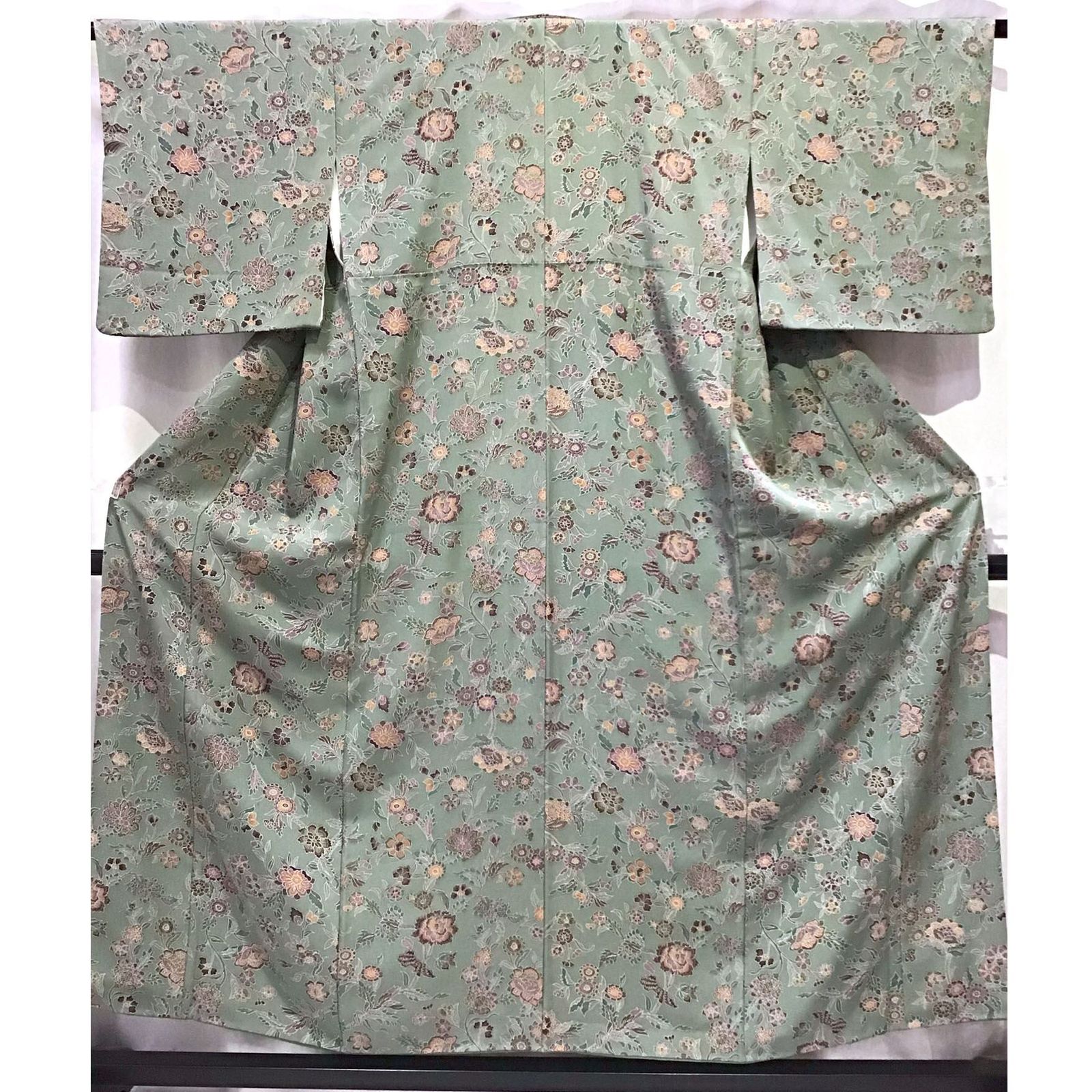 着物 小紋 更紗 緑系地 No.200701-1660 梱包サイズ80