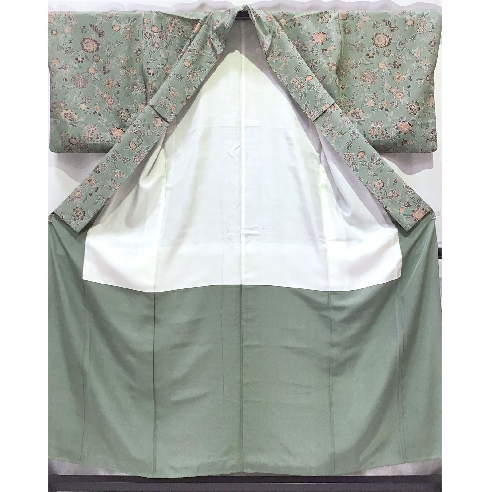 着物 小紋 更紗 緑系地 No 200701 1660 梱包サイズ80