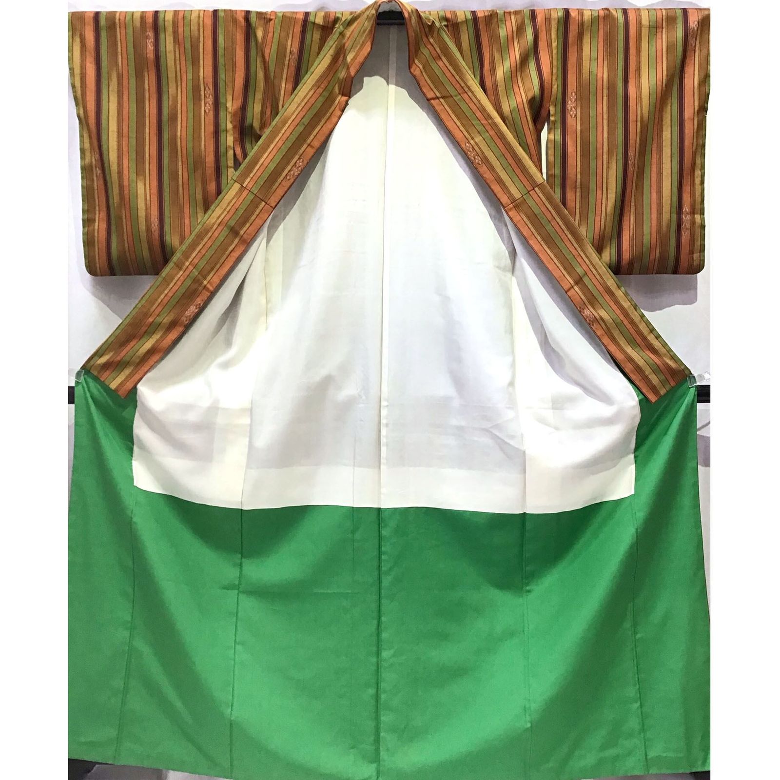 着物 紬 縞 黄系地 No.200701-1661 梱包サイズ80