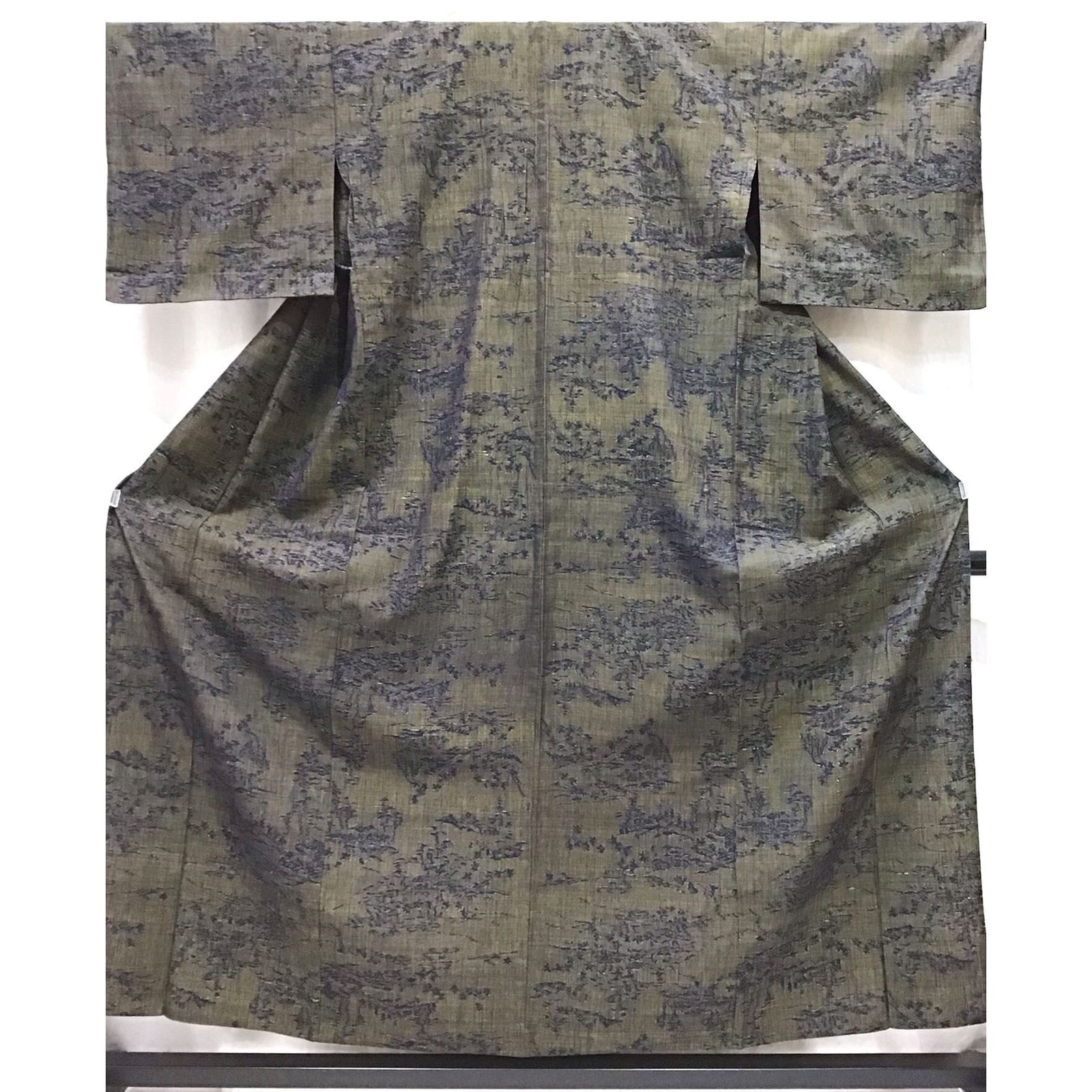 着物 紬 単衣 緑系地 No.200701-1665 梱包サイズ80