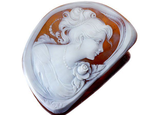 ジュエリー 作家品 サイン刻印有 薔薇ブローチの貴婦人 シェルカメオルース 68.0mm×47.8mm a2824o