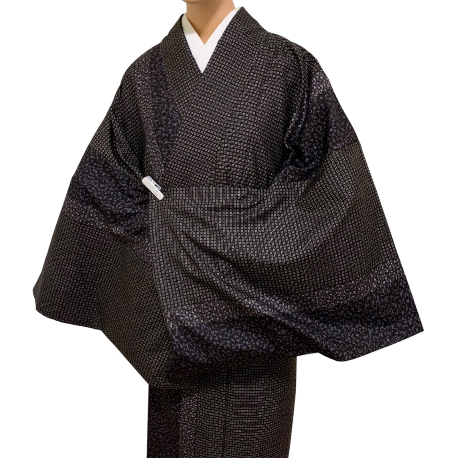 R-1476 着物 紬 絹 袷 裄71センチ 身丈 背 165センチ 大きめサイズ レディース