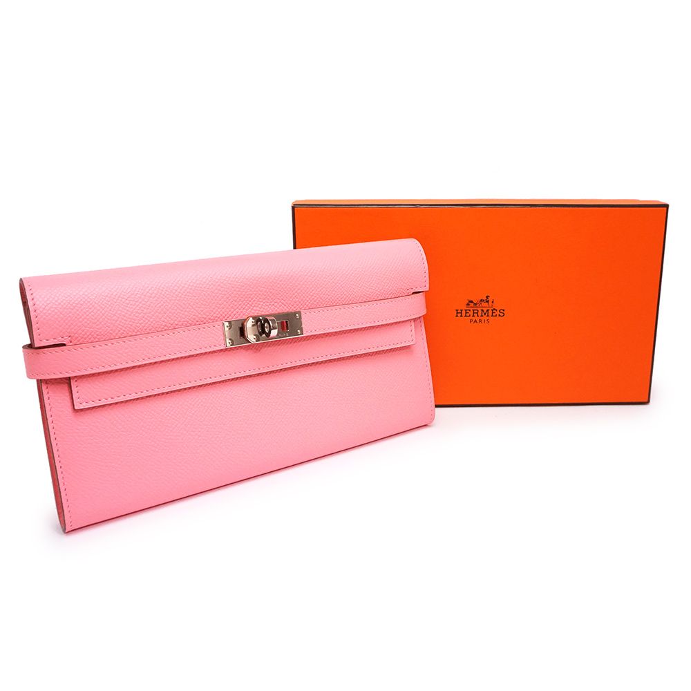 エルメス ケリーウォレット ロング 二つ折り長財布 ヴォーエプソン レザー ローズコンフェッティ ピンク シルバー金具 R刻印 HERMES