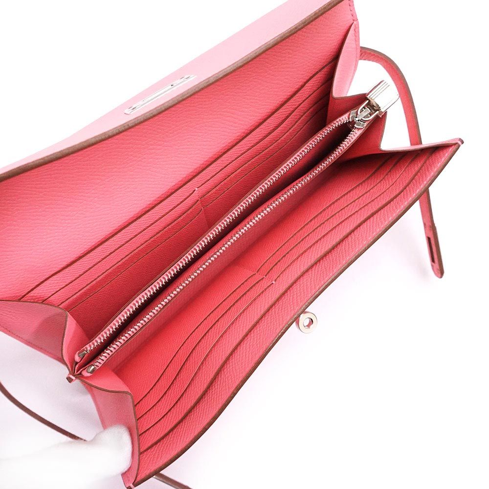  エルメス ケリーウォレット ロング 二つ折り長財布 ヴォーエプソン レザー ローズコンフェッティ ピンク シルバー金具 R刻印 HERMES 長財布 小物