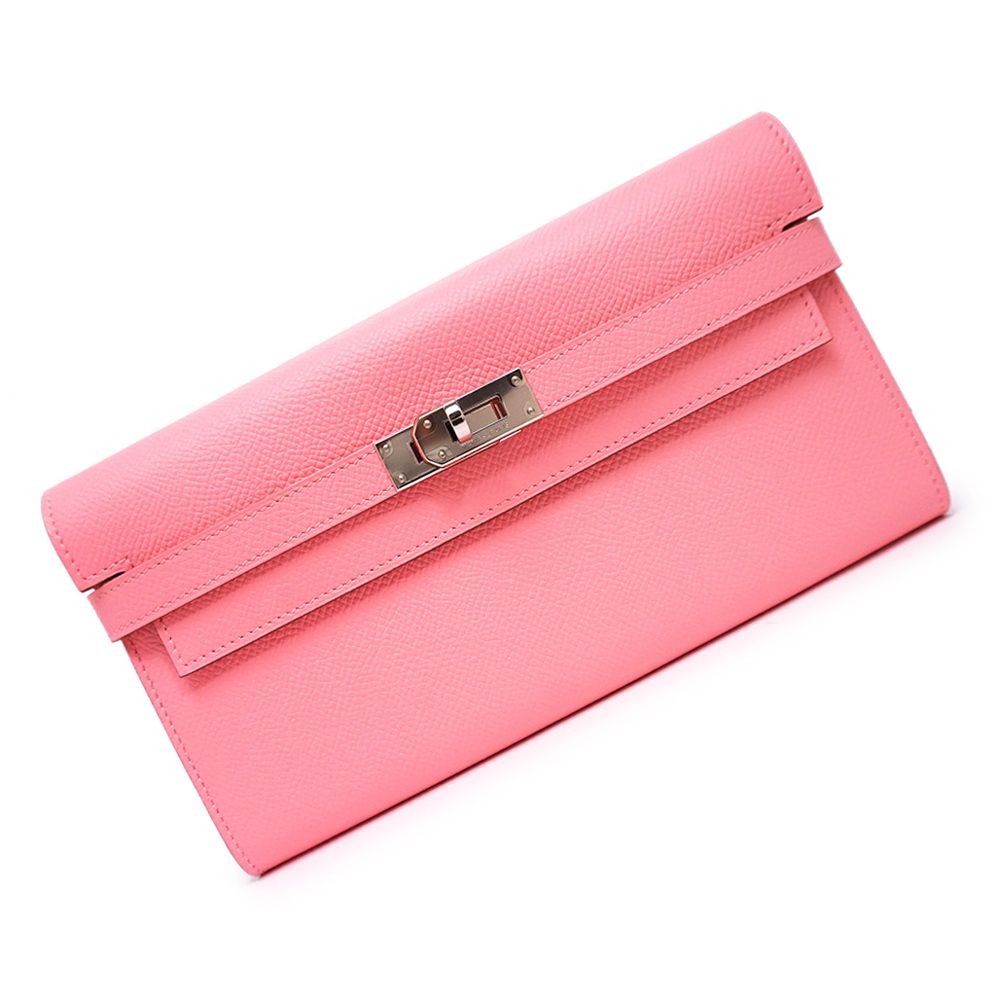 エルメス ケリーウォレット ロング 二つ折り長財布 ヴォーエプソン レザー ローズコンフェッティ ピンク シルバー金具 R刻印 HERMES