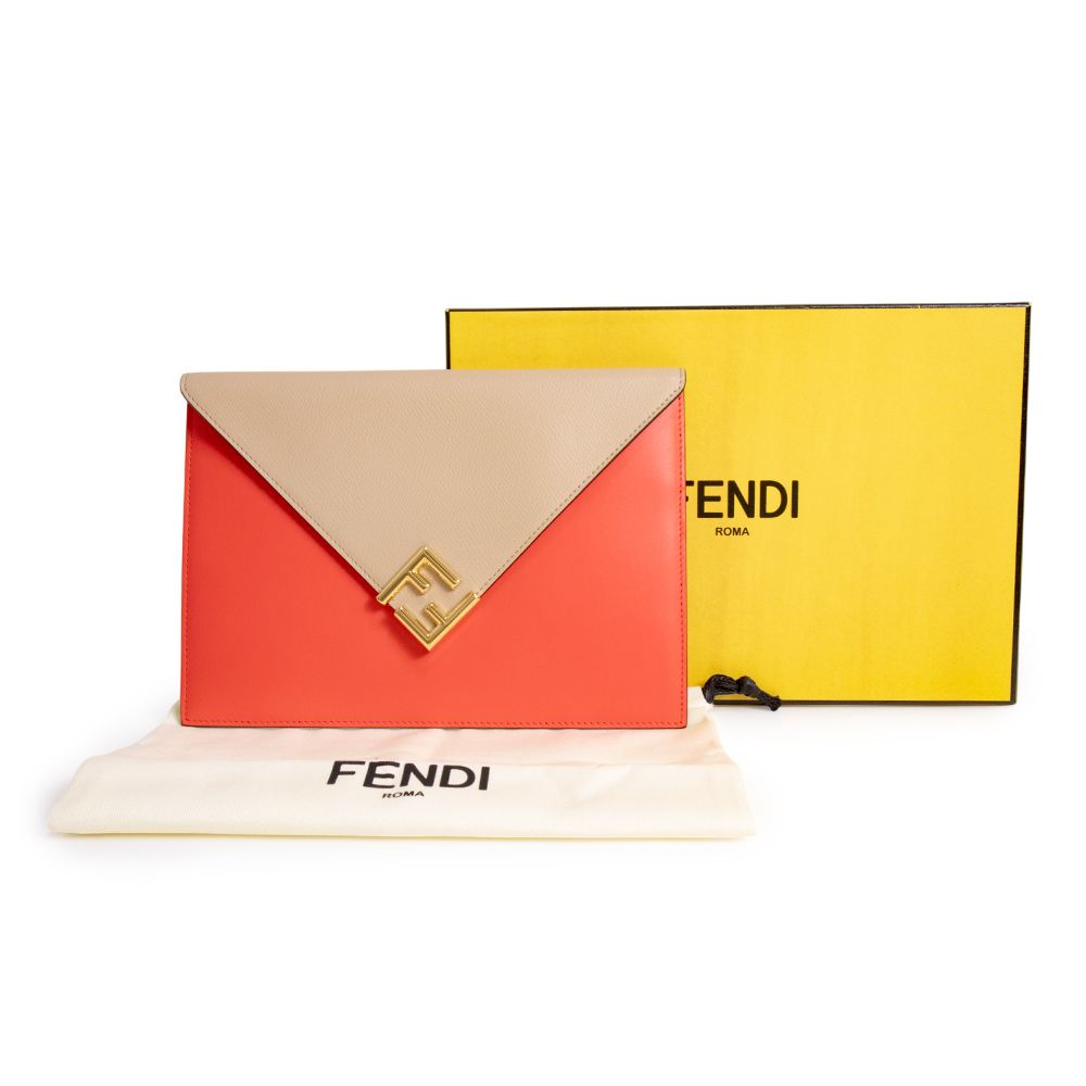 フェンディ FF DIAMOND ダイヤモンド バスタ ラージ ポーチ クラッチバッグ レザー KARKADE レッド B.AMIDO ベージュ ゴールド金具 8N0152 FENDI