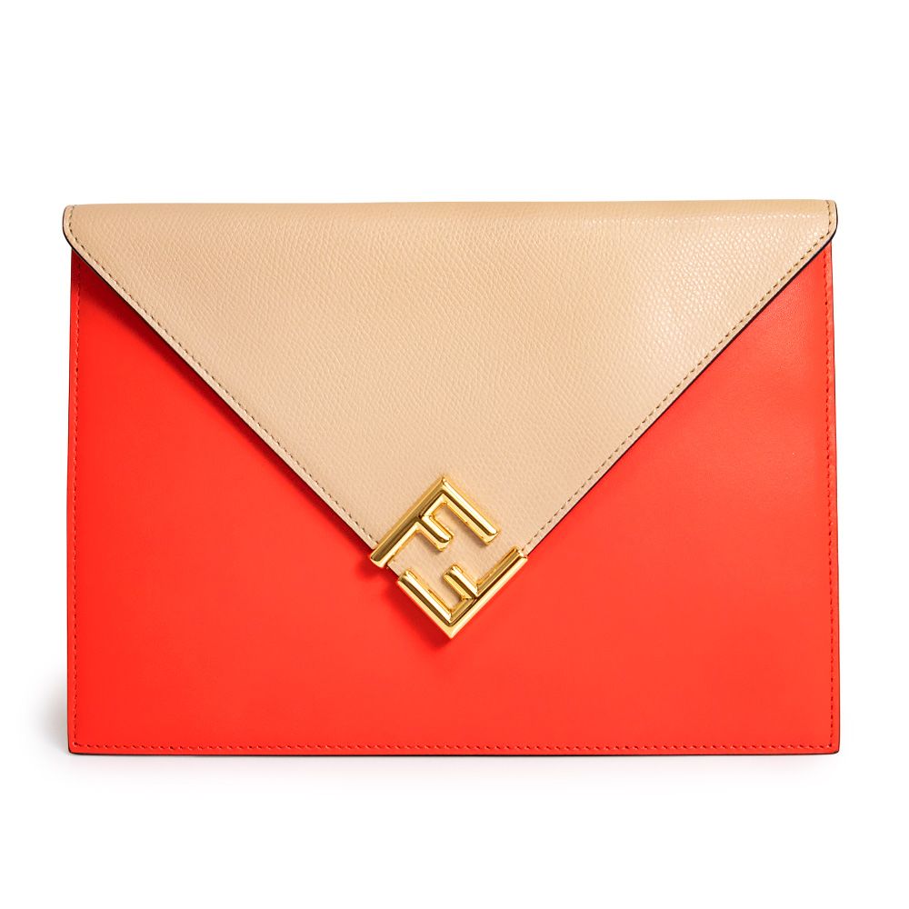 フェンディ FF DIAMOND ダイヤモンド バスタ ラージ ポーチ クラッチバッグ レザー KARKADE レッド B.AMIDO ベージュ ゴールド金具 8N0152 FENDI