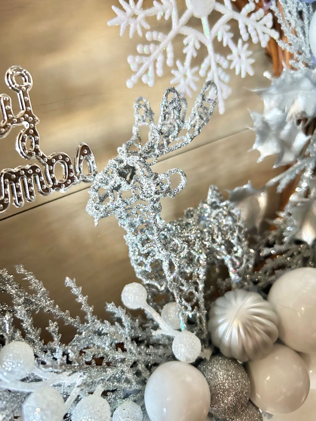 7-162大きめリース クリスマスリース トナカイ シルバーリース