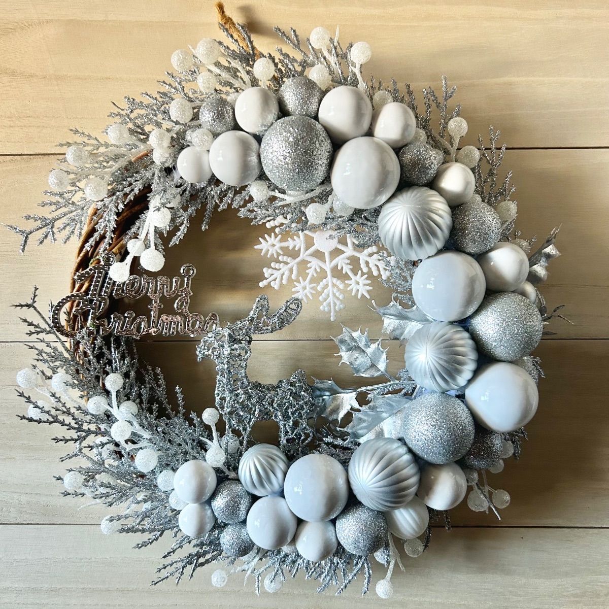 7-162大きめリース クリスマスリース トナカイ シルバーリース