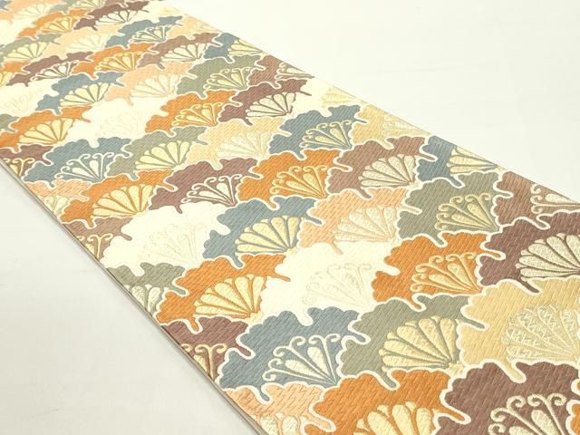 平和屋着物 六通柄袋帯 唐織 花青海波 金糸 正絹 ob