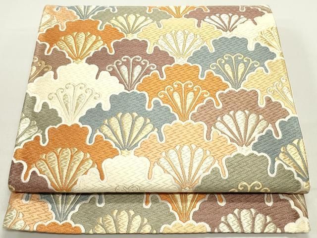 平和屋着物 六通柄袋帯 唐織 花青海波 金糸 正絹 ob