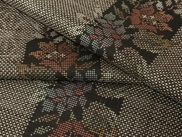 平和屋着物 本場大島紬 泥染め 一元7マルキ 短冊草花文 正絹 zg