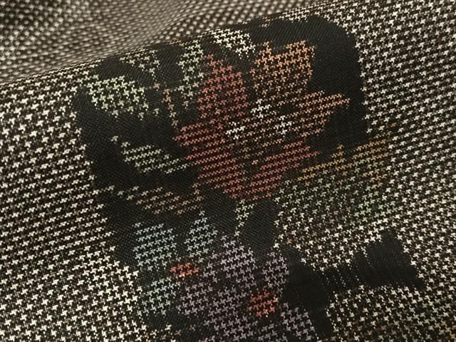  平和屋着物 本場大島紬 泥染め 一元7マルキ 短冊草花文 正絹 zg 紬 着物