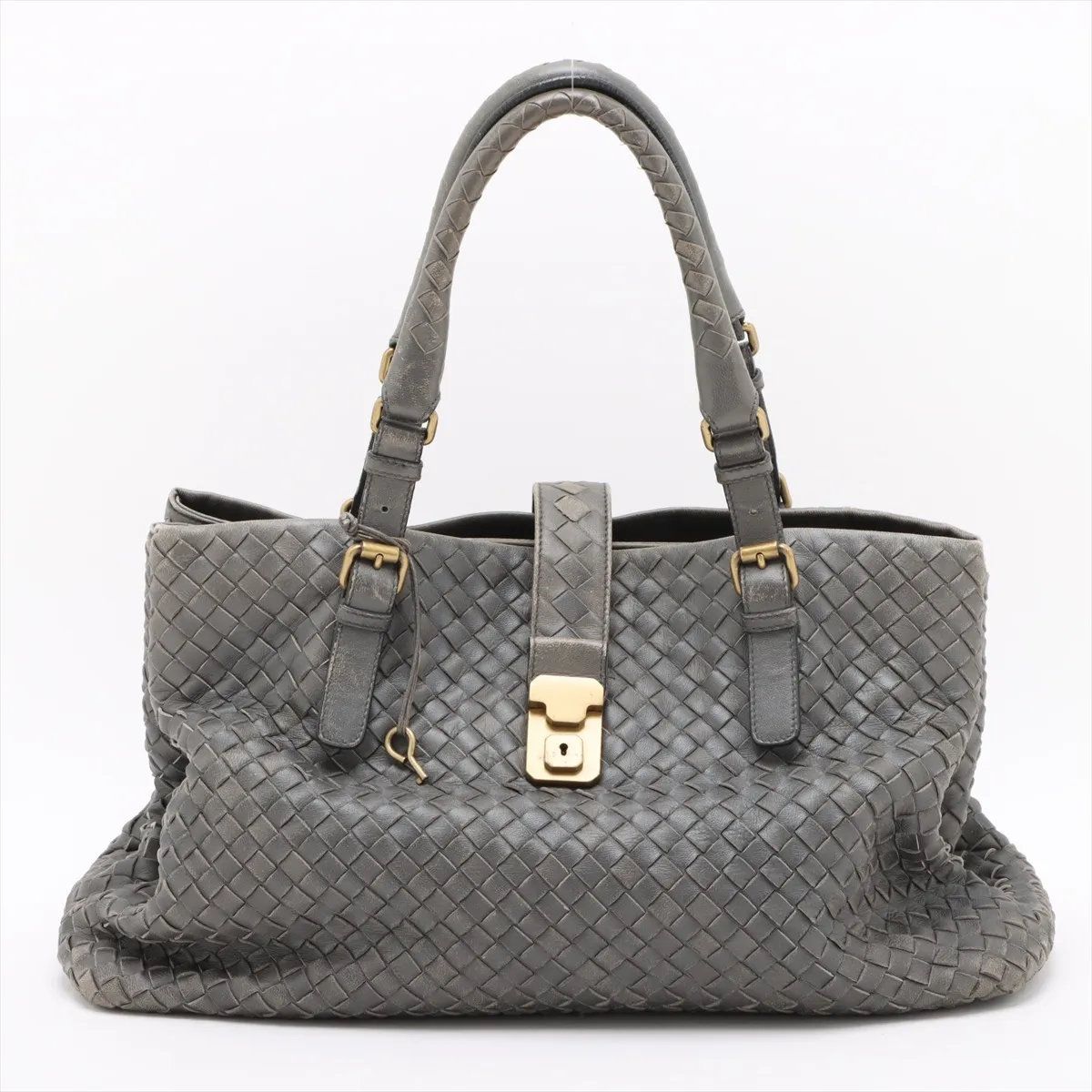 ボッテガヴェネタ イントレチャート レザー トート バッグ 肩掛け ショルダー ハンド 本革 グレー レディース MMM CY51-8