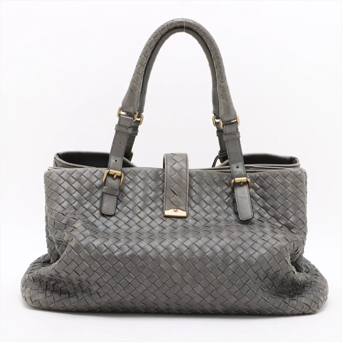ボッテガヴェネタ イントレチャート レザー トート バッグ 肩掛け ショルダー ハンド 本革 グレー レディース MMM CY51-8