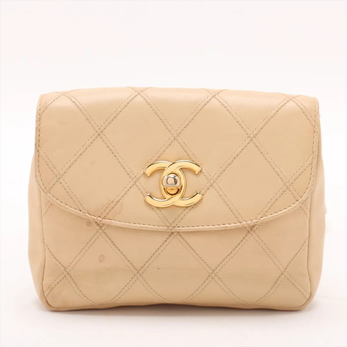 シャネル ビコローレ ラムスキン ココマーク ベージュ レザー 2WAY ボディバッグ ウエストポーチ 本革 レディース MMM CY52-2