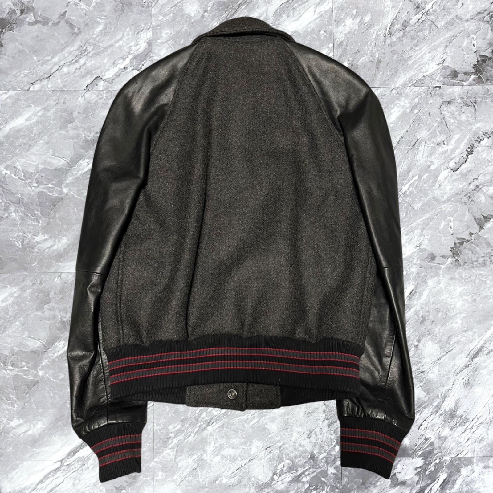 diesel グレー/ブラック スタジャン ウール/レザー DIESEL ディーゼル スタジャン スタジアムジャンパー ウール レザー