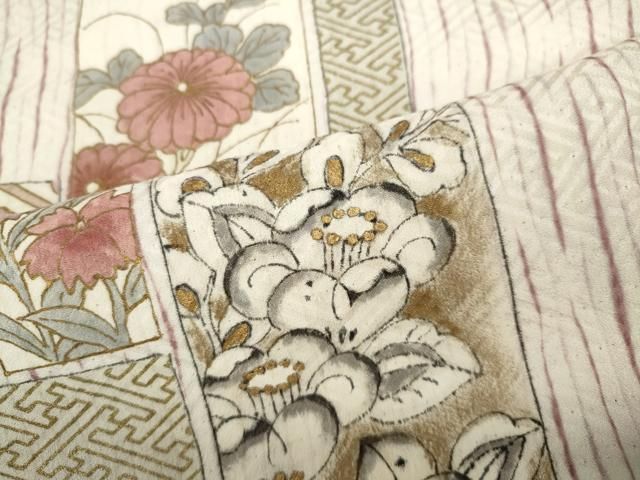 平和屋着物●訪問着　杢目絞り　短冊重ね花文　金彩　正絹　逸品　CABA1613ut 平和屋着物○訪問着 杢目絞り 短冊重ね花文 金彩 正絹 逸品