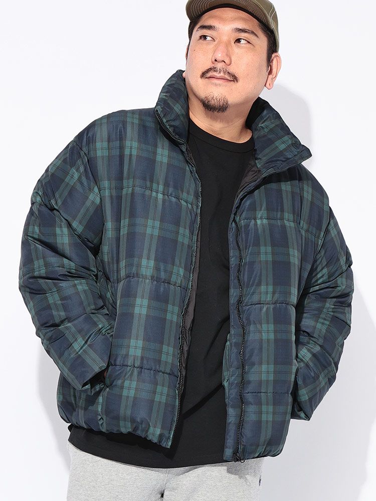 B&T CLUB ビーアンドティークラブ プリントチェック フルジップ 中綿 ボリューム ブルゾン