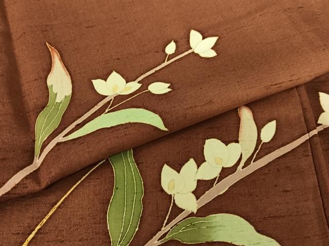  平和屋着物 本加賀友禅作家 成竹登茂男 訪問着 紬地 草花文 正絹 zg 訪問着 付け下げ 着物