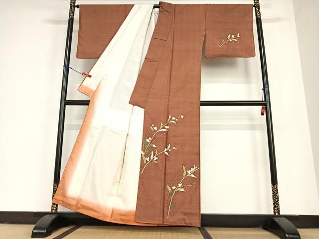 平和屋着物 本加賀友禅作家 成竹登茂男 訪問着 紬地 草花文 正絹 zg