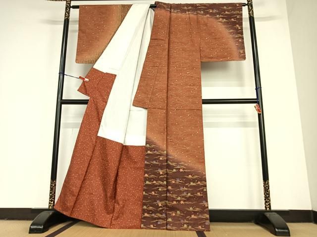 平和屋着物 創業140年 小糸染芸の四代目 小糸敏夫 訪問着 紬地 竜田川 暈し染め 金彩 正絹 zg