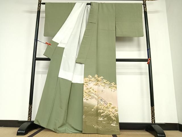 平和屋着物 色留訪問着 作家物 渡橋人物草花文 暈し染め 金彩 正絹 zg