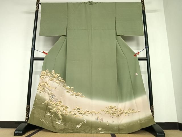 平和屋着物 色留訪問着 作家物 渡橋人物草花文 暈し染め 金彩 正絹 zg