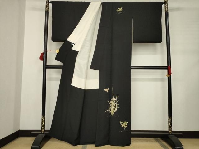 平和屋着物 ファッションデザイナー 花井幸子 訪問着 刺繍 花鳥文 黒地 正絹 ck