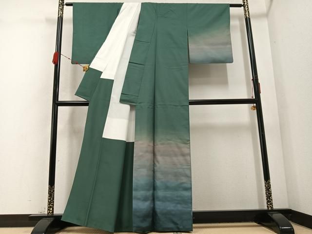 平和屋着物 石川県指定無形文化財 牛首紬 白山工房 手織り 訪問着 霞文 暈し染め 正絹 ph