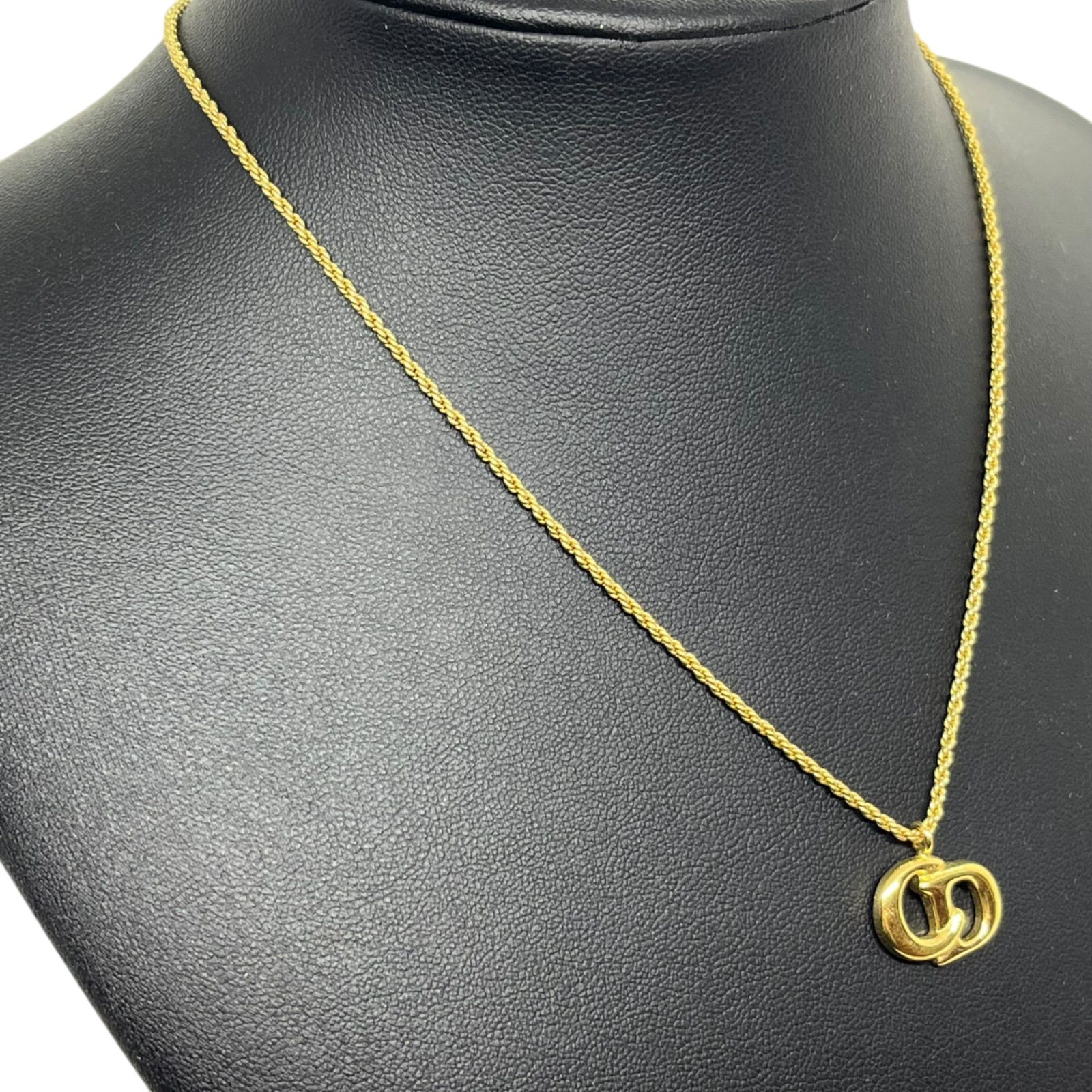 管2511-36 Christian Dior クリスチャンディオール CDロゴ ネックレス ゴールド クリスタル ヴィンテージ レディース