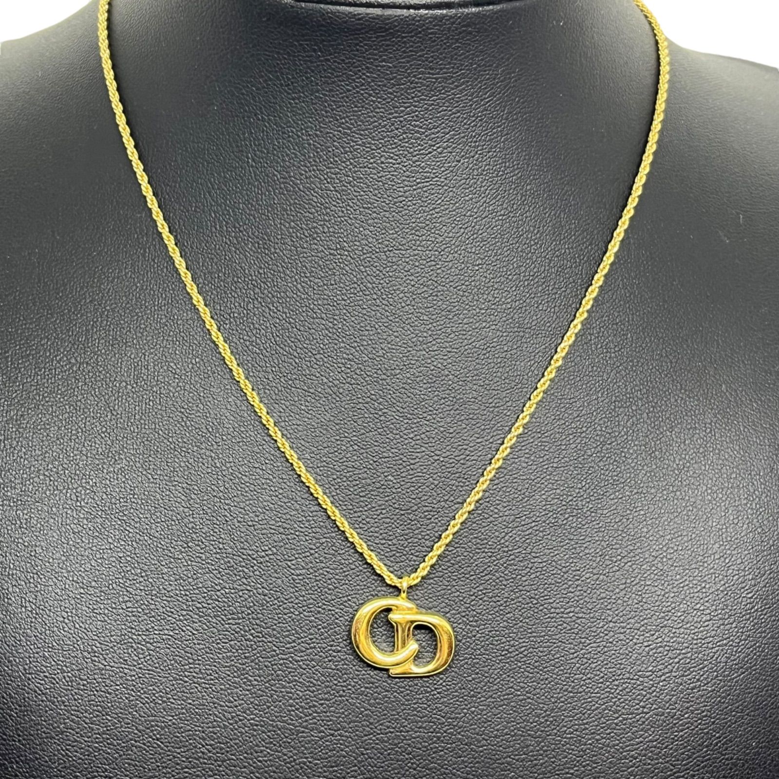 管2511-36 Christian Dior クリスチャンディオール CDロゴ ネックレス ゴールド クリスタル ヴィンテージ レディース