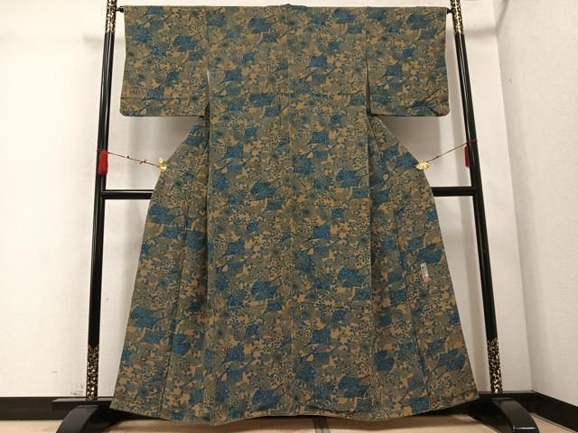 平和屋着物 宮内庁御用達 赤城右堂 小紋 型染め 草花文 鬼しぼ縮緬 正絹 ph