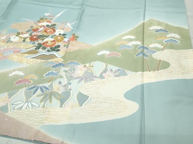  平和屋着物 訪問着 駒刺繍 草花文 金彩 正絹 vf 訪問着 付け下げ 着物