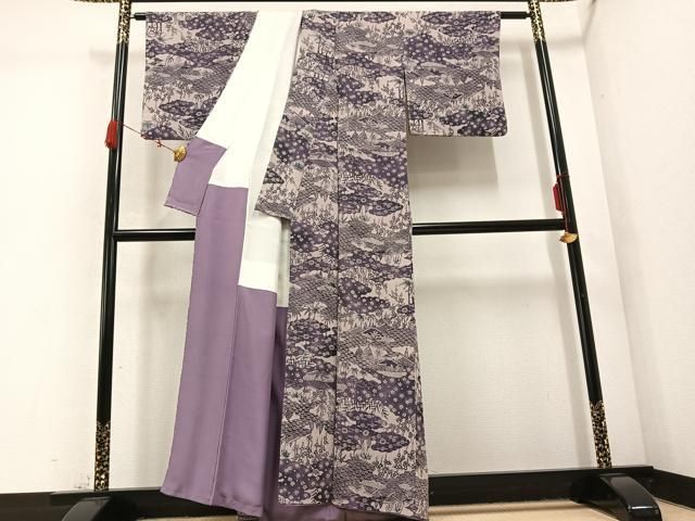  平和屋着物 上質な小紋 型染め 草花文 鬼しぼ縮緬 正絹 ph 小紋 着物