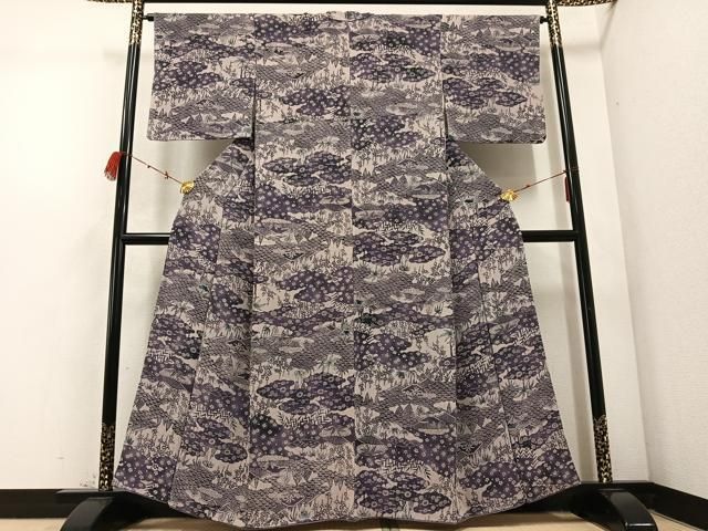 平和屋着物 上質な小紋 型染め 草花文 鬼しぼ縮緬 正絹 ph